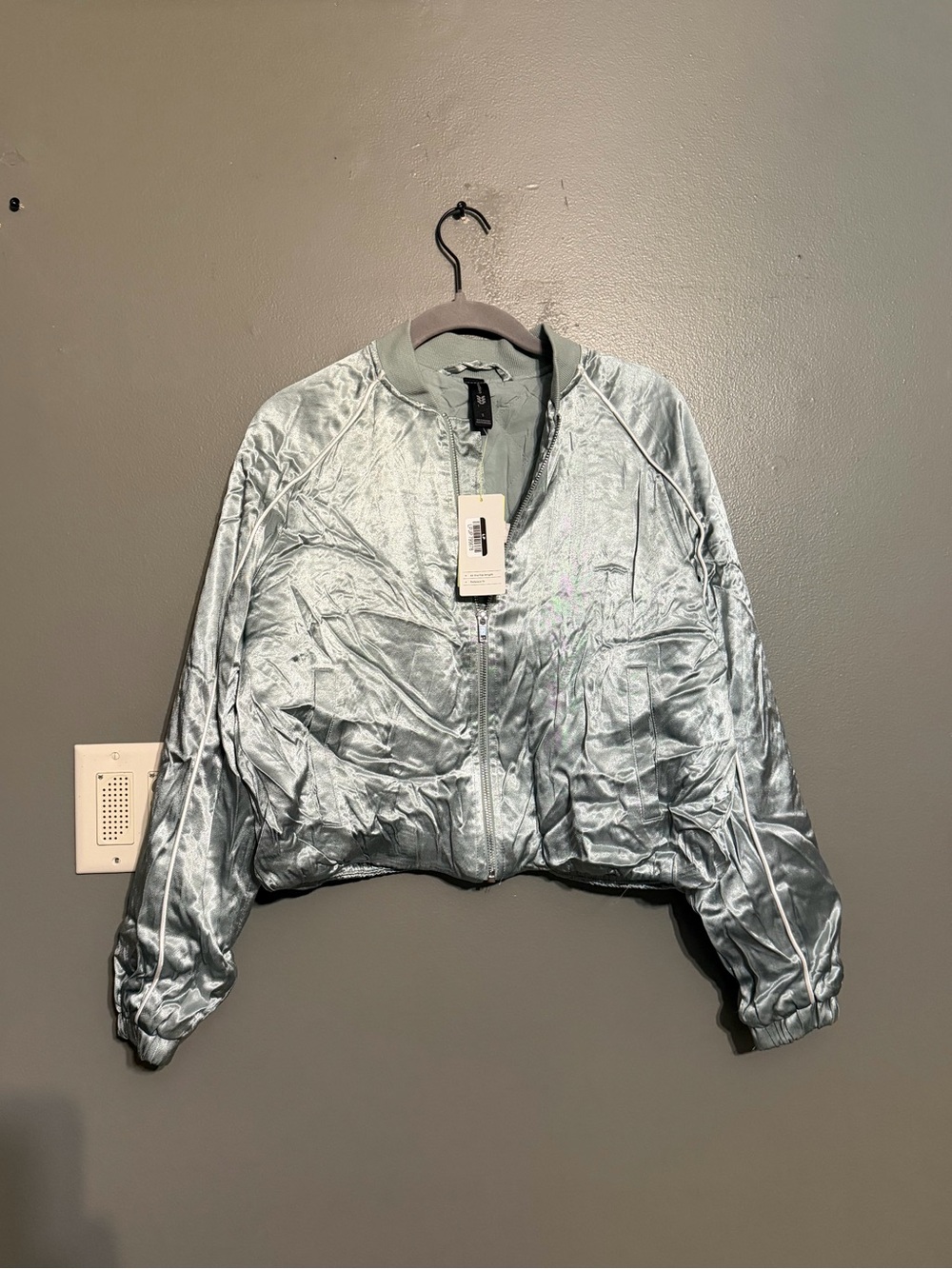 All in Motion Piped Track Quilted Metallic Bomber Jacket Size S Silver NWT